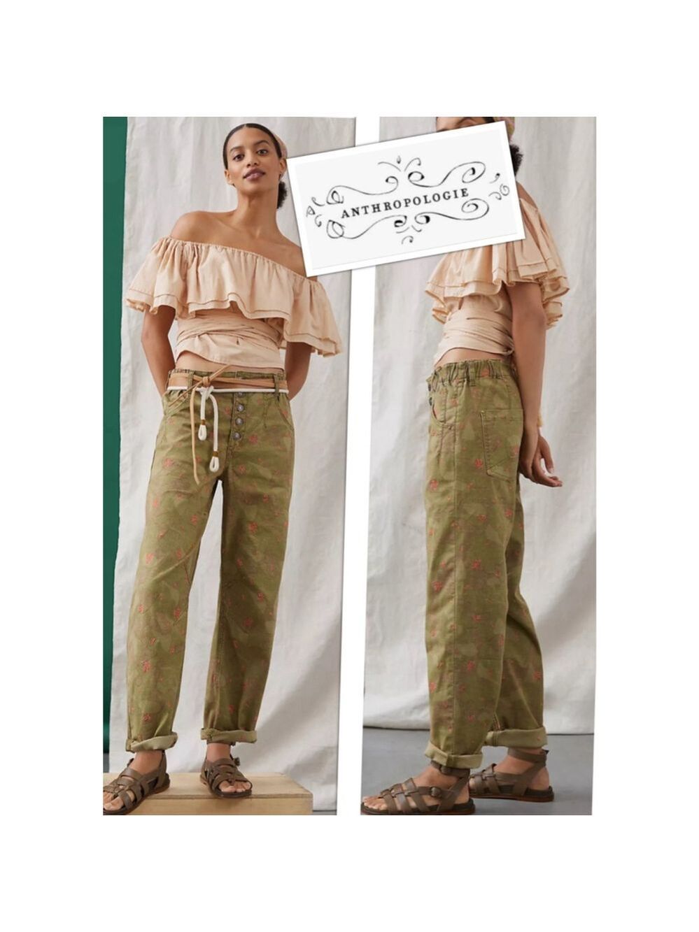 Anthropologie Barrel Jeans Y2K Camo Floral embroidered boho Festival size 25